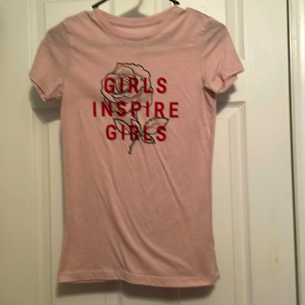 3/$10 T-shirt, free state girls inspire girls, pink with red rose size S/P EUC